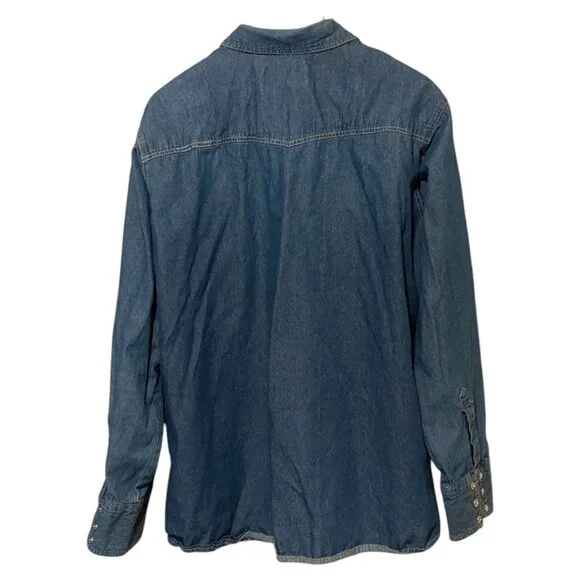 Bit & Bridle Blue Denim Long Sleeve Pearl Snap Down Men's XXL - Picture 2 of 6